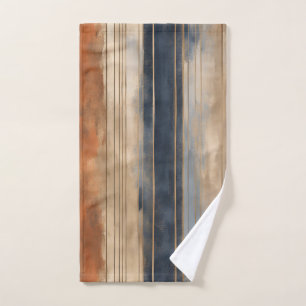 Burnt Orange Navy Dusty Blue Distressed Stripe Bath Towel Set