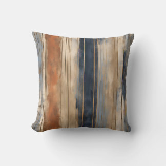 Burnt Orange Navy Dusty Blue Distressed Stripe Cushion