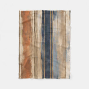 Burnt Orange Navy Dusty Blue Distressed Stripe Fleece Blanket