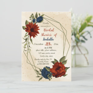 burnt orange navy flowers botanical bridal shower invitation