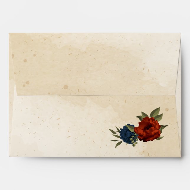 burnt orange navy flowers wedding envelope (Back (Top Flap))