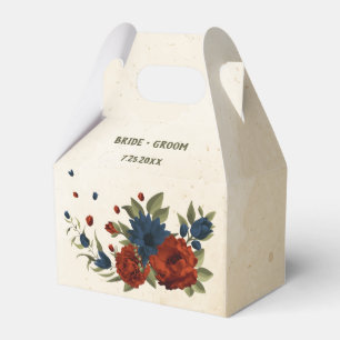 burnt orange navy flowers wedding favour box