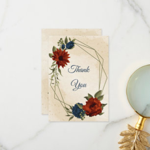 burnt orange navy flowers wedding thank you card