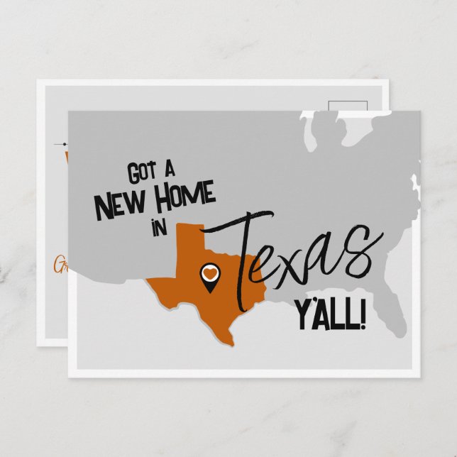 Burnt Orange New Home in Texas Y'all Moving Postcard (Front/Back)