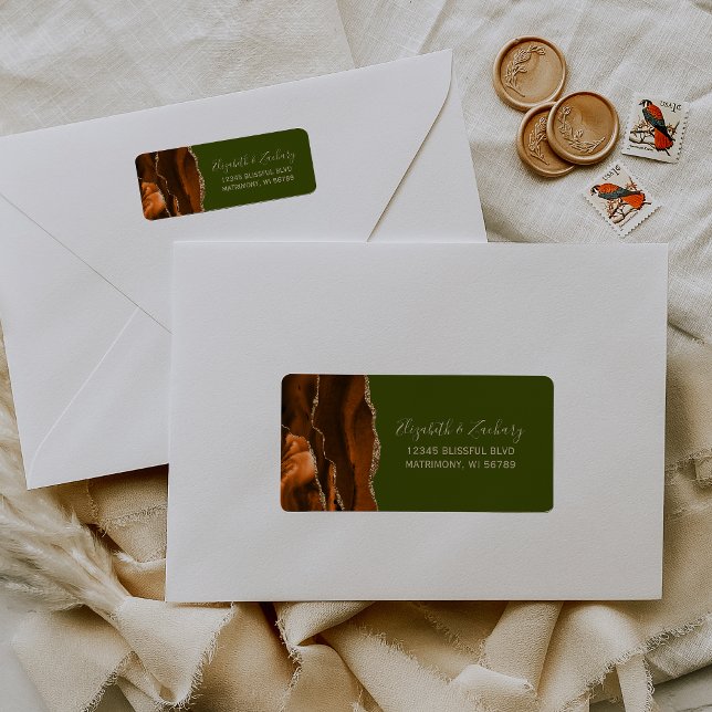 Burnt Orange Olive Green Wedding Return Address Label (Creator Uploaded)
