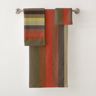 Burnt Orange & Olive Retro stripes Bath Towel Set