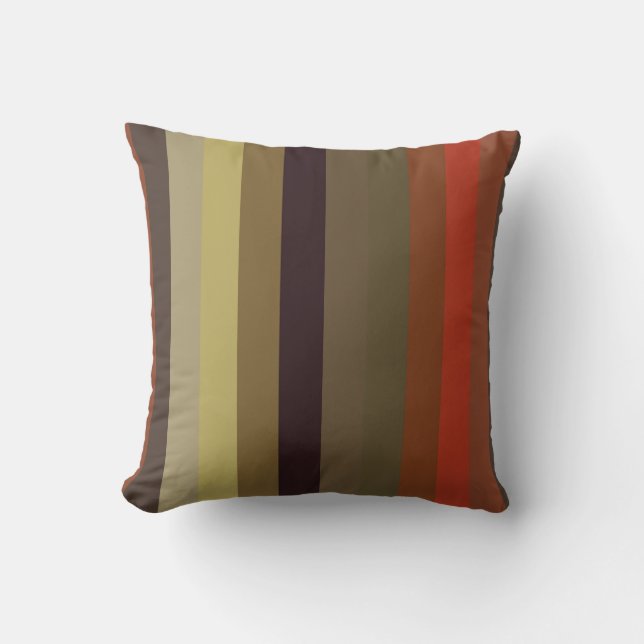 Burnt Orange & Olive Retro stripes Cushion (Front)