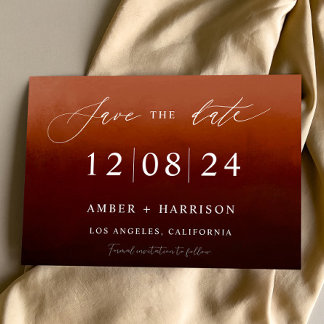 Burnt orange ombre dark glamour boho save the date invitation