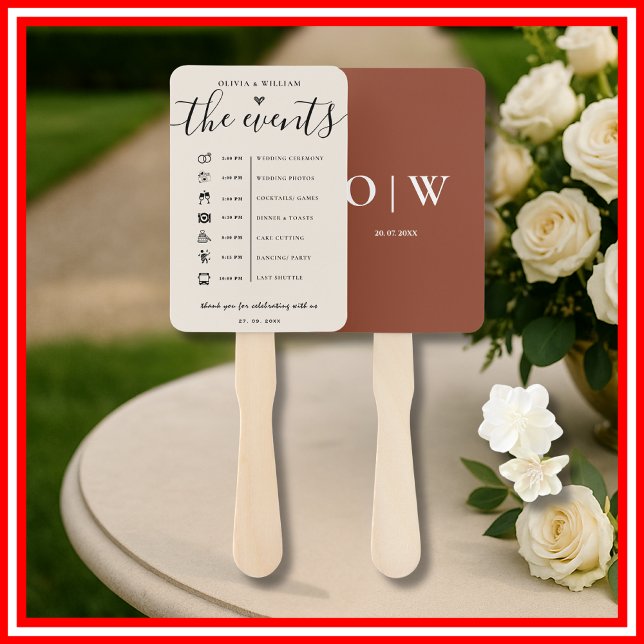 Burnt Orange Order of Events Wedding Program Hand Fan (Creator Uploaded)