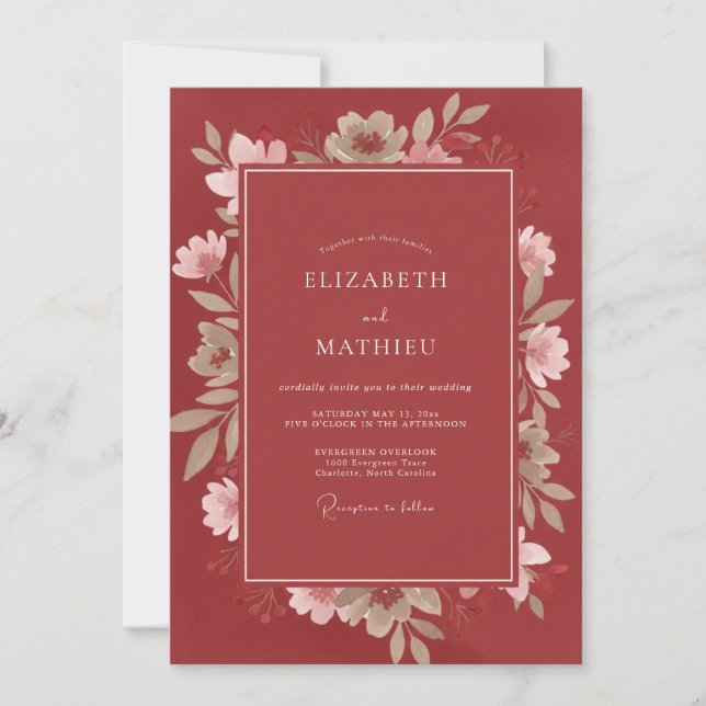 Burnt Orange Painted Petal Wedding Invitation (Front)