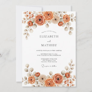 Burnt Orange Painterly Blossom Wedding Invitation