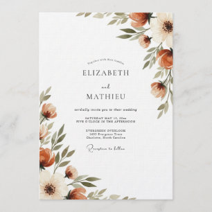 Burnt Orange Painterly Flora Wedding Invitation