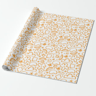 Burnt Orange Pastel Doodle Pattern Wrapping Paper