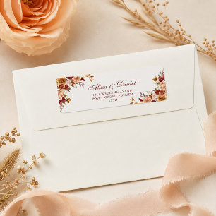 Burnt Orange & Peach Autumn Floral Return Address Label