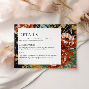Burnt Orange Peonies Floral Gold Painting Wedding Enclosure Card