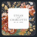 Burnt Orange Peonies Floral Painting Gold Wedding Square Sticker<br><div class="desc">Add a touch of elegance to your wedding with these burnt orange peonies floral stickers! Perfect for sealing invitations,  decorating favours,  or personalising gifts,  these beautiful stickers showcase vibrant floral artwork that complements your romantic theme,  making your special day even more memorable.</div>