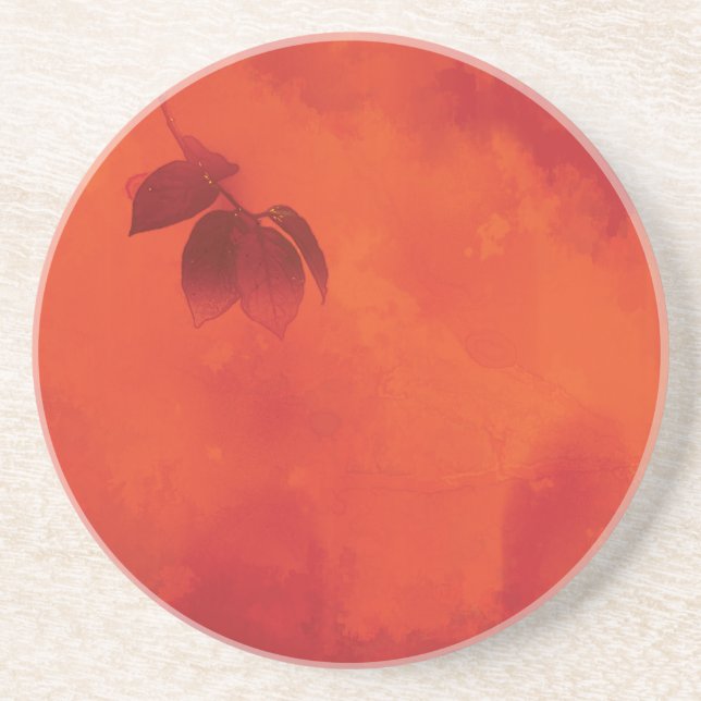 Burnt Orange Persimmon Leaf Abtract Autumn Coaster (Front)