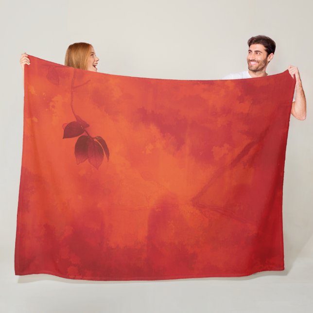 Burnt Orange Persimmon Leaf Abtract Autumn Fleece Blanket (In Situ)