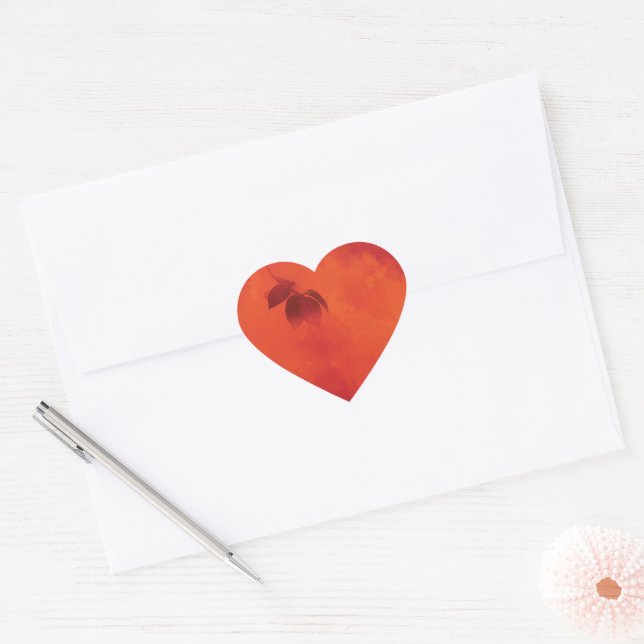 Burnt Orange Persimmon Leaf Abtract Autumn Heart Sticker (Envelope)