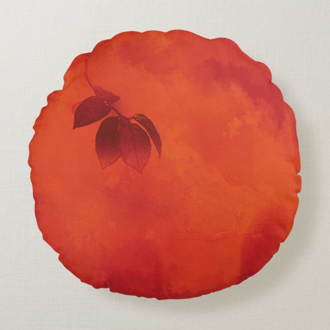 Burnt Orange Persimmon Leaf Abtract Autumn Round Cushion (Front)