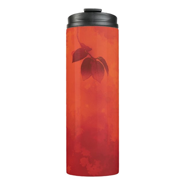 Burnt Orange Persimmon Leaf Abtract Autumn Thermal Tumbler (Front)