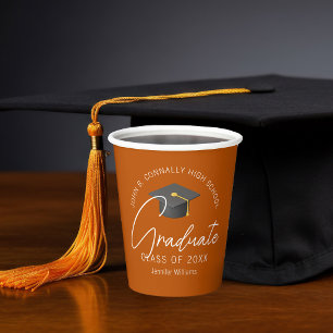 Burnt Orange Personalised Graduation Party Paper Cups
