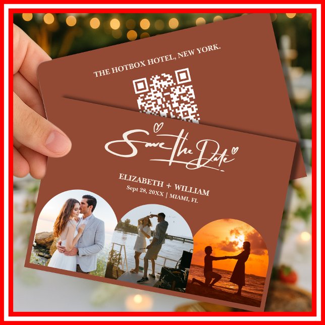 Burnt Orange Photo QR Code Elegant Wedding Save The Date (Creator Uploaded)