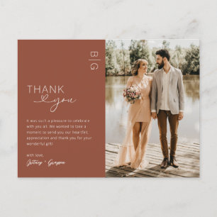 Burnt Orange Photo Wedding Thank You Postcard