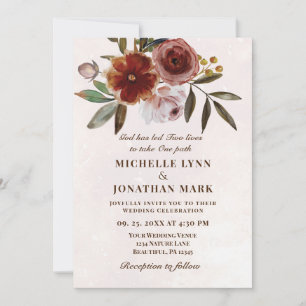 Burnt Orange Pink Simple Floral Christian Wedding Invitation