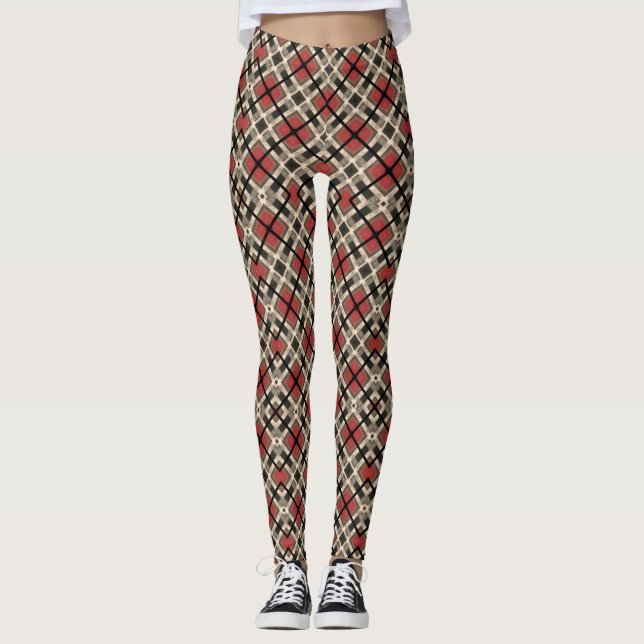 Burnt Orange Plaid Diagonal Pattern Leggings (Front)
