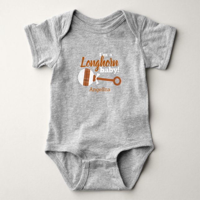 Burnt Orange Plaid Rattle Longhorn Baby Bodysuit (Front)