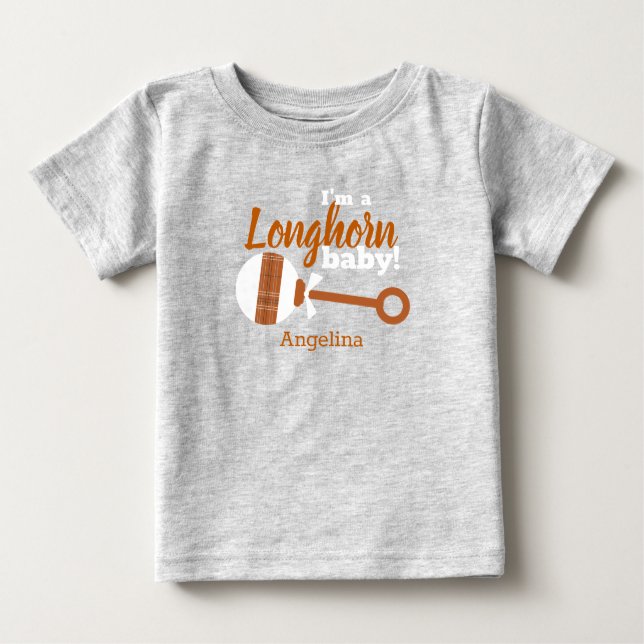Burnt Orange Plaid Rattle Longhorn Baby T-Shirt (Front)