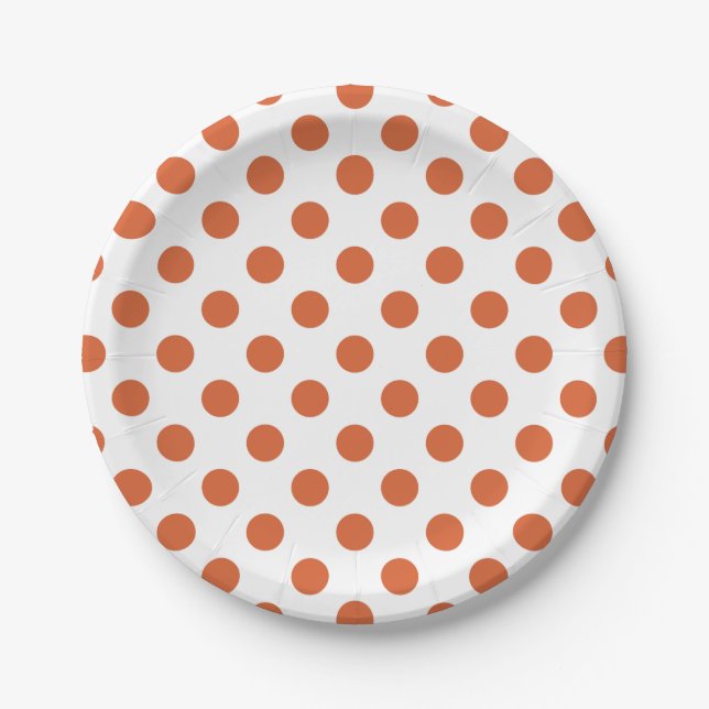 Burnt orange polka dots paper plate (Front)