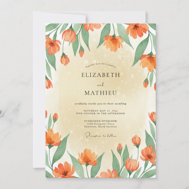 Burnt Orange Poppy Wedding Invitation (Front)