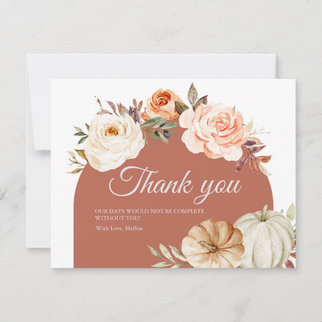 Burnt Orange Pumpkin Baby Shower Thank you Card (Front)