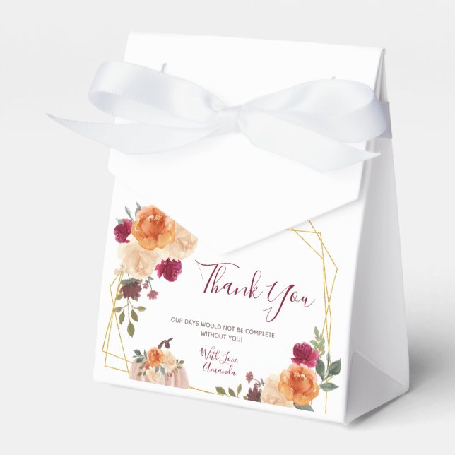 Burnt Orange Pumpkin Floral Fall in love Favour Bo Box (Front Side)