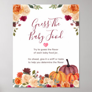 Burnt orange Pumpkin Floral Guess the Baby Food Poster