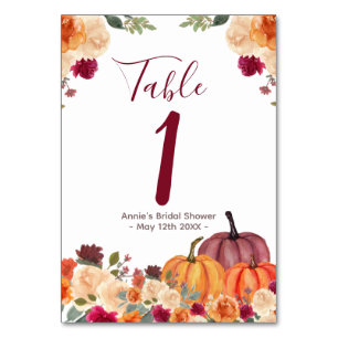 Burnt Orange Pumpkin Floral Modern Table Number