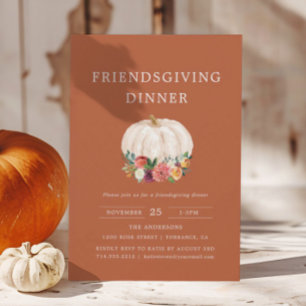 Burnt Orange Pumpkin Friendsgiving Dinner Invitation