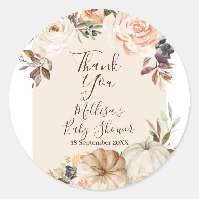 Burnt orange pumpkin shower Thank You Sticker (Front)