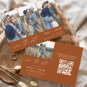 Burnt Orange QR Code Modern Save the Date 4 Photo