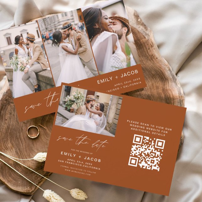 Burnt Orange QR Code Modern Save the Date 4 Photo (Creator Uploaded)