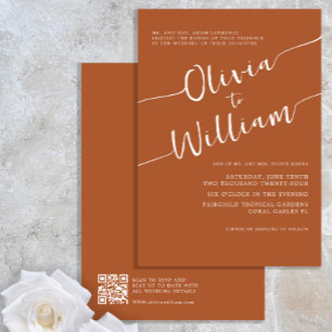 Burnt Orange QR Script Wedding Invitation