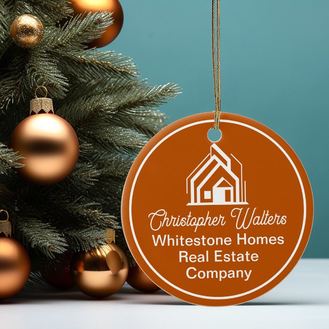 Burnt Orange Real Estate Company Custom Realtor Ceramic Ornament (Creator Uploaded)