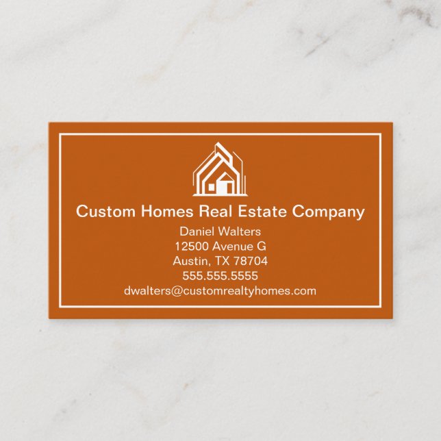 Burnt Orange Real Estate Company House Business Card (Front)