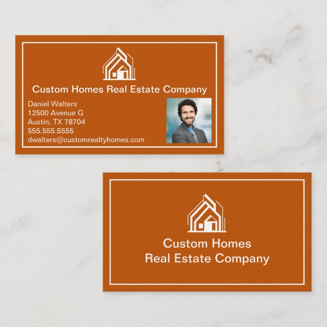 Burnt Orange Real Estate Company Realtor Photo Business Card (Front/Back)