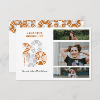 Burnt Orange Retro Big Numbers 3-Photo Graduation Invitation