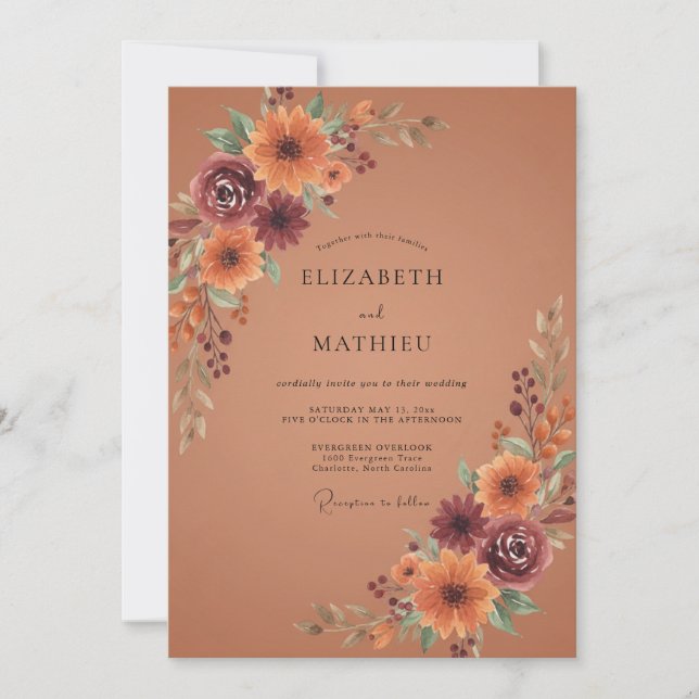 Burnt Orange Rich Autumn Wedding Invitation (Front)