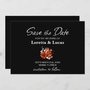 Burnt Orange Rose Floral Black Wedding Save The Date