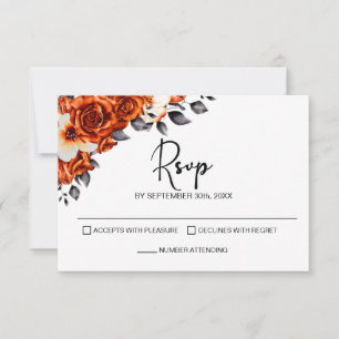 Burnt Orange Rose Floral Wedding RSVP Card